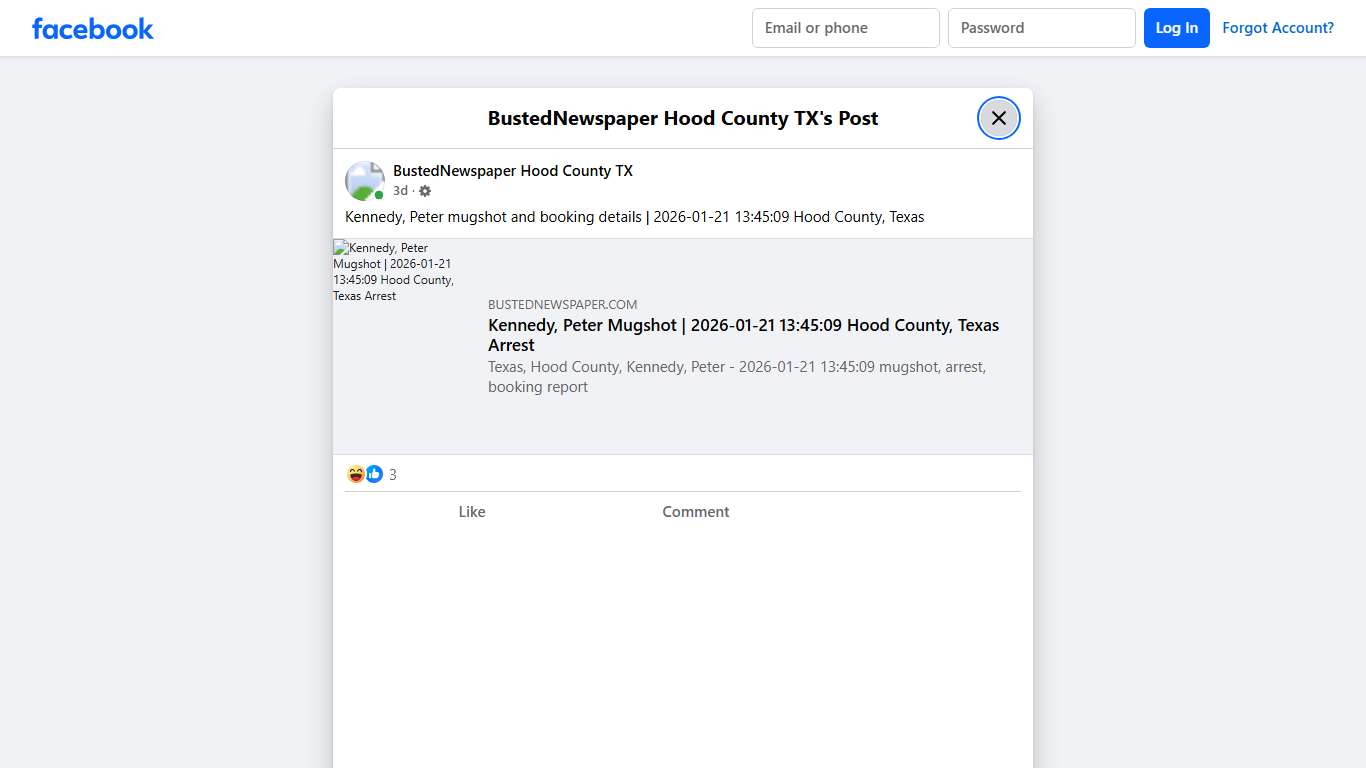 Kennedy, Peter mugshot... - BustedNewspaper Hood County TX Facebook